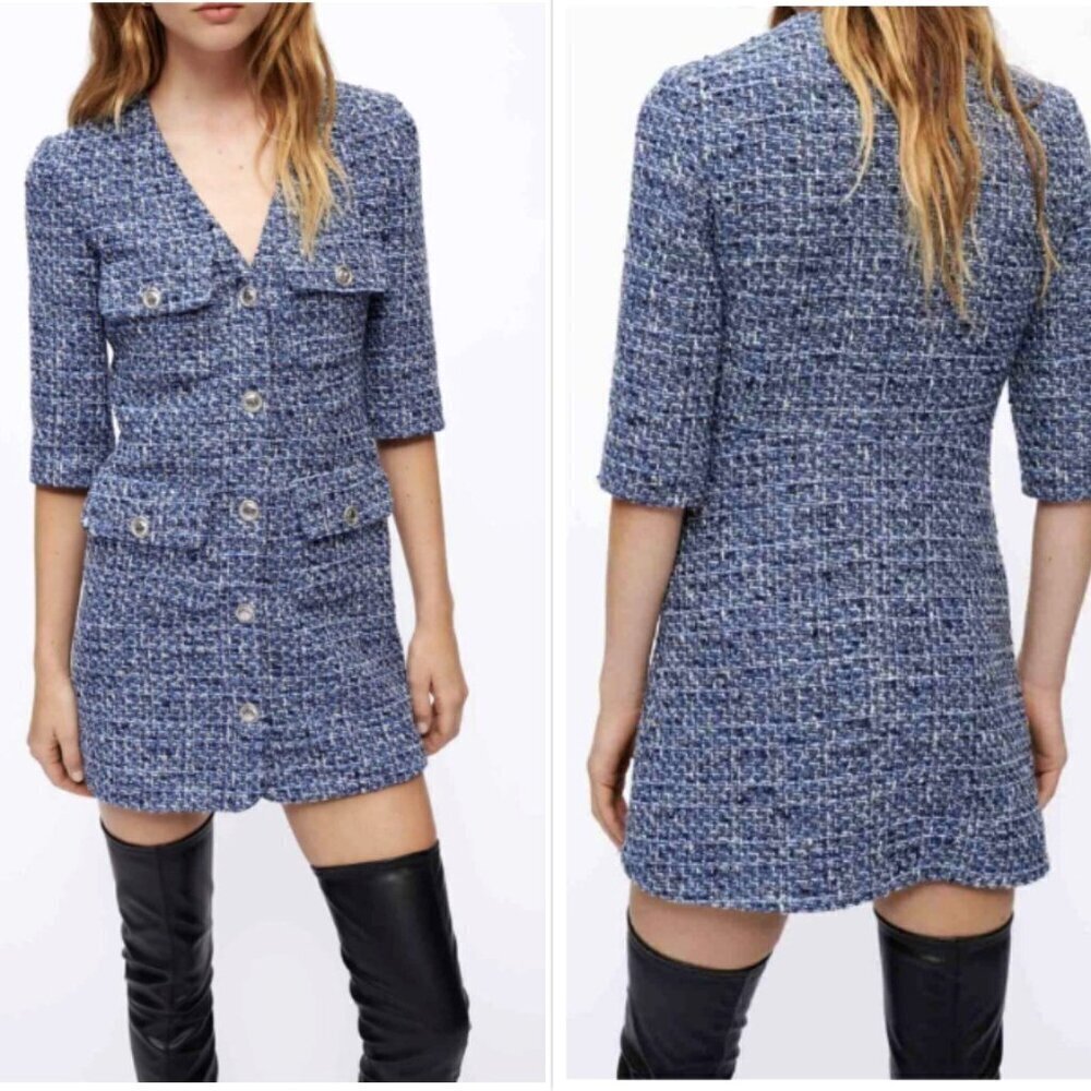 Maje Blue Tweed Dress